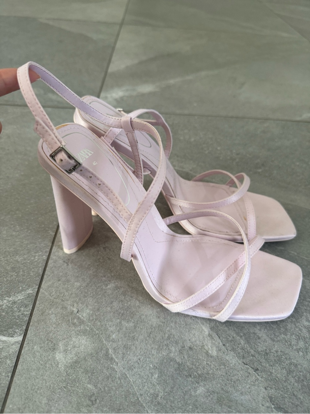 Zara Women’s Strappy Block Heel Sandals - Pale Pink Satin size 40